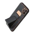 Tok, Leather KICKSTAND, Apple Iphone 13 Pro (6,1"), szilikon hátlapvédő, kihúzható álvánnyal, fekete