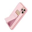 Tok, Leather KICKSTAND, Apple Iphone 14 (6,1"), szilikon hátlapvédő, kihúzható álvánnyal, rózsaszín