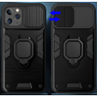 Tok, Ring LENS ütésálló hátlap, szilikon kerettel, eltolható kameravédővel, gyűrűs ujjtartóval, Apple Iphone 13 (6,1"), fekete