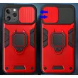 Tok, Ring LENS ütésálló hátlap, szilikon kerettel, eltolható kameravédővel, gyűrűs ujjtartóval, Apple Iphone 11 Pro (5,8"), piros