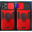 Tok, Ring LENS ütésálló hátlap, szilikon kerettel, eltolható kameravédővel, gyűrűs ujjtartóval, Apple Iphone 13 Pro Max (6,7"), piros