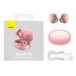 Kép 1/2 - Bluetooth headset, Baseus Bowie E2 /NGTW090004/, vezeték nélküli fülhallgató, töltő tokkal, rózsaszín, bliszteres