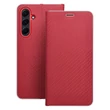Kép 1/2 - Tok, Vennus, oldalra nyíló mágneses műbőr flip tok, Samsung Galaxy A55 5G A556, carbon piros, (szilikon belsővel), csomagolás nélküli (prémium minőség)
