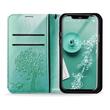 Tok, Mezzo, mintás oldalra nyíló flip tok, szilikon belsővel, Apple Iphone 13 (6,1"), minta 1 (Fa), zöld
