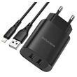 Kép 2/2 - Töltő, Borofone BN2, 2 USB kimenettel, micro USB kábellel, 2.1A, fekete, bliszteres