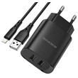 Kép 2/2 - Töltő, Borofone BN2, 2 USB kimenettel, Iphone Lightning kábellel, 2.1A, fekete, bliszteres