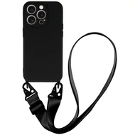 Tok, Strap Silicone, Apple Iphone 11 (6,1"), szilikon hátlapvédő, állítható pánttal, kameravédővel, minta 2, fekete Tok, Strap Silicone, Apple Iphone 11 (6,1"), szilikon hátlapvédő, állítható pánttal, kameravédővel, minta 2, fekete
