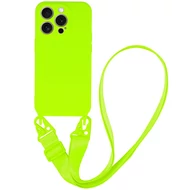 Tok, Strap Silicone, Apple Iphone 15 (6,1"), szilikon hátlapvédő, állítható pánttal, kameravédővel, minta 2, lime zöld