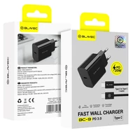 Töltő, hálózati töltőfej, Blavec BC-9 (TCBC9-CB203A+CC), Type-C kimenettel, PD 3.0, 20W, 3A, Type-C / Type-C kábel, gyorstöltő, fekete, bliszteres