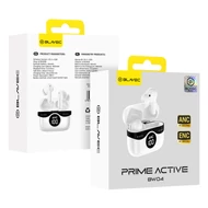 Bluetooth headset, Blavec BW04 Prime Active (BW04PA-W), vezeték nélküli fülhallgató, töltő tokkal, LED állapotjelzővel, ANC+ENC zajszűrés, fehér, bliszteres