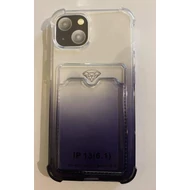 Szilikon tok kártyatartóval, Apple Iphone 12 (6,1"), erősített sarokkal, fekete átmenetes, prémium minőség