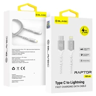 Adatkábel, Blavec Raptor (CRA-CL24WS10), Type-C-ról Iphone Lightningra átalakító kábel, PD 20W, 2,4A, gyorstöltő, 100 cm, fehér-szürke, bliszteres