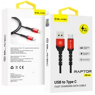 Adatkábel, Blavec Raptor (CRA-UC6BR10), USB - Type-C, 66W, 6A, gyorstöltő, 1 méter, fekete-piros, bliszteres