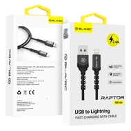 Adatkábel, Blavec Raptor (CRA-UL24BG10), Lightning USB kábel, 2,4A, gyorstöltő, 1 méter, fekete-szürke, bliszteres