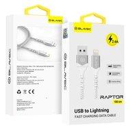 Adatkábel, Blavec Raptor (CRA-UL24WS10), Lightning USB kábel, 2,4A, gyorstöltő, 1 méter, fehér-ezüst, bliszteres
