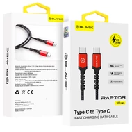 Adatkábel, Blavec Raptor (CRA-CC5BR10), Type-C - Type-C, PD 100W, 5A, gyorstöltő, 1 méter, fekete-piros, bliszteres