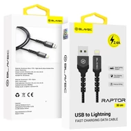Adatkábel, Blavec Raptor (CRA-UL24BG05), Lightning USB kábel, 2,4A, gyorstöltő, 50 cm, fekete-szürke, bliszteres