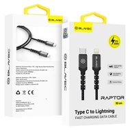 Adatkábel, Blavec Raptor (CRA-CL24BG05), Type-C-ról Iphone Lightningra átalakító kábel, PD 20W, 2,4A, gyorstöltő, 50 cm, fekete-szürke, bliszteres