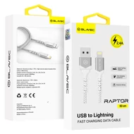 Adatkábel, Blavec Raptor (CRA-UL24WS05), Lightning USB kábel, 2,4A, gyorstöltő, 50 cm, fehér-szürke, bliszteres