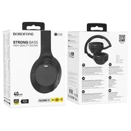 Bluetooth headset, Borofone BO26, sztereó fejhallgató mikrofonnal, fekete, bliszteres