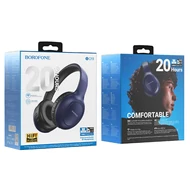 Bluetooth headset, Borofone BO19, sztereó fejhallgató mikrofonnal, sötétkék, bliszteres