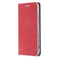 Tok, Luna, oldalra nyíló mágneses műbőr flip tok, Samsung Galaxy A03S A037, piros, (szilikon belsővel), ezüst keretes, csomagolás nélküli (prémium minőség)