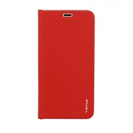 Tok, Vennus, oldalra nyíló mágneses műbőr flip tok, Apple Iphone 12 Mini (5,4"), carbon piros, (szilikon belsővel), csomagolás nélküli (prémium minőség)