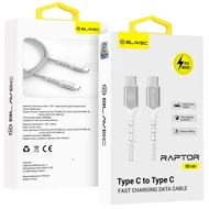 Adatkábel, Blavec Raptor (CRA-CC3WS05), Type-C - Type-C, 60W, 3A, gyorstöltő, 50 cm, fehér-szürke, bliszteres