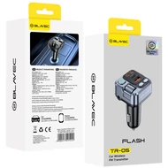 Szivargyújtós FM transmitter, Blavec Flash TR-05 (TFMFTR05-B), Bluetooth, MP3 lejátszó, USB és 1 Type-C kimenettel, PD 30W, fekete, bliszteres