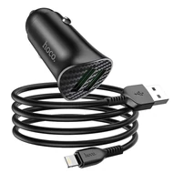 Töltő, HOCO autós töltő (Z39), 2 USB bemenettel, Apple Iphone Lightning kábellel, 18W, QC 3.0, fekete, bliszteres