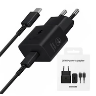 Töltő, hálózati, Samsung töltőfej /EP-T2510XBEGEU/, Type-c aljzattal, PD 25W, gyorstöltő, TYPE-C - TYPE-C adatkábel /EP-DN980/, 1m, gyári, fekete, bliszteres