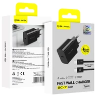Töltő, hálózati töltőfej, Blavec BC-7 GaN4 (TCBC7G4-CB453A+CC), Type-C kimenettel, PD QC 45W, Type-C / Type-C kábel, gyorstöltő, fekete, bliszteres