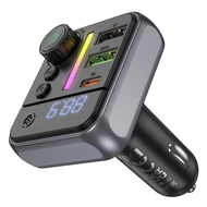 Szivargyújtós FM transmitter, Borofone BC50, Bluetooth, MP3 lejátszó, 2 USB és 1 Type-C bemenettel, QC 3.0 PD 38W, fekete, bliszteres
