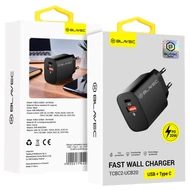 Töltő, hálózati töltőfej, Blavec BC2 (TCBC2-UCB20) USB és Type-C kimenettel, QC 3.0 PD 20W, fekete, bliszteres 