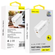 Töltő, hálózati töltőfej, Blavec BC2 (TCBC2-UCW20) USB és Type-C kimenettel, QC 3.0 PD 20W, fehér, bliszteres 
