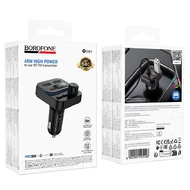 Szivargyújtós FM transmitter, Borofone BC61, Bluetooth, MP3 lejátszó, 2 USB és 1 Type-C bemenettel, QC 3.0 PD 45W, fekete, bliszteres