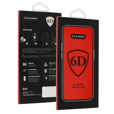 Képernyővédő, ütésálló üvegfólia, Full Glue 6D, 9H keménységű, Apple Iphone XR / 11 (6,1˝), fekete