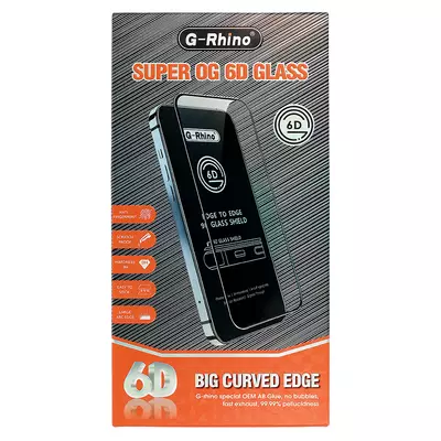 Képernyővédő, ütésálló üvegfólia, G-Rhino, 10 db / csomag, full size 6D, Apple Iphone 13 Pro Max / 14 Plus (6,7"), fekete