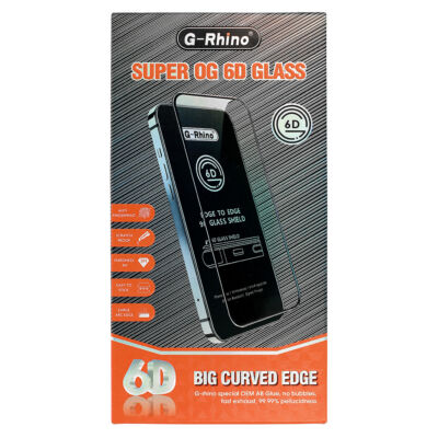 Képernyővédő, ütésálló üvegfólia, G-Rhino, 10 db / csomag, full size 6D, Apple Iphone 13 / 13 Pro (6,1"), fekete