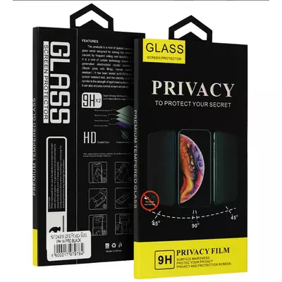 Képernyővédő, betekintésgátlós ütésálló üvegfólia, PRIVACY, Apple Iphone 15 Pro Max (6,7"), full size 5D, fekete, prémium minőség
