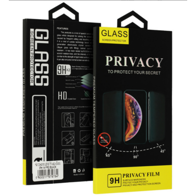 Képernyővédő, betekintésgátlós ütésálló üvegfólia, PRIVACY, Apple Iphone 14 Pro Max (6,7"), full size 5D, fekete, prémium minőség