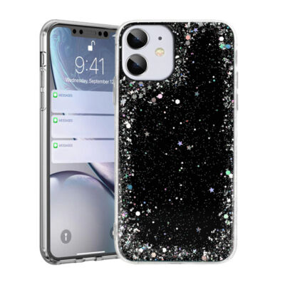 Tok, Brilliant, Apple Iphone 7 / 8 / SE (2020 / 2022), csillogó hátlapvédő, szilikon kerettel, fekete