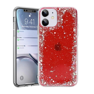 Tok, Brilliant, Samsung Galaxy S21 Plus, csillogó hátlapvédő, szilikon kerettel, piros
