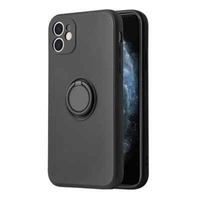 Tok, Silicone RING, mágneses szilikon hátlap, gyűrűs ujjtartóval, Apple Iphone 13 Pro Max (6,7"), fekete