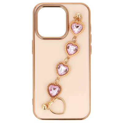 Tok, Trend, erősített szilikon hátlap, kéztartó lánccal, Apple Iphone 12 (6,1"), minta 2, halvány rózsaszín