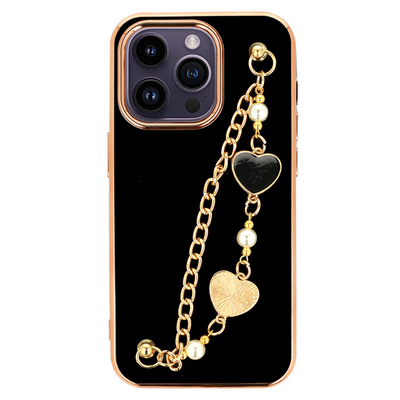Tok, Trend, erősített szilikon hátlap, kéztartó lánccal, Apple Iphone 14 (6,1"), minta 3, fekete