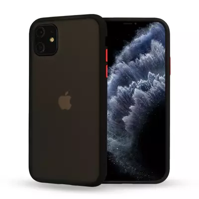 Tok, Vennus Button Matt Bumper, Apple Iphone 13 Pro Max (6,7"), keményített füstszínű hátlap, fekete szilikon kerettel 
