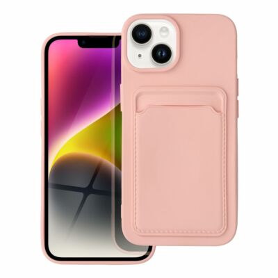 Tok, Card erősített szilikon hátlap, kártyatartóval, Apple Iphone 15 Pro (6,1"), halvány rózsaszín