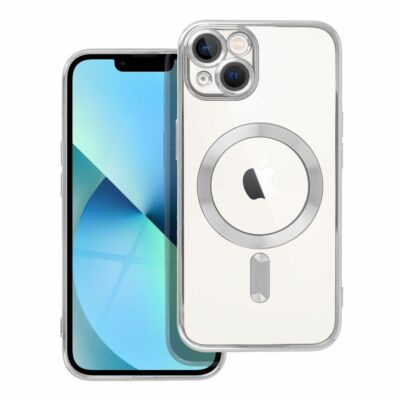 Tok, Electro Mag, szilikon hátlap, kameravédő lencsével, Apple Iphone 15 Plus (6,7"), átlátszó, ezüst kerettel