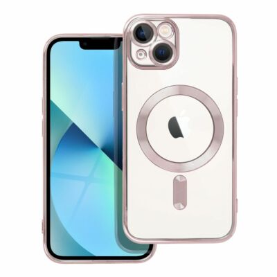 Tok, Electro Mag, szilikon hátlap, kameravédő lencsével, Apple Iphone 15 Plus (6,7"), átlátszó, rose gold kerettel